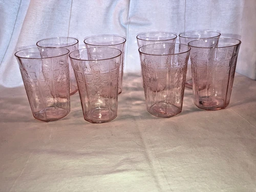 8 Pink  Princess Water Tumblers 4 Inch Depression Glass