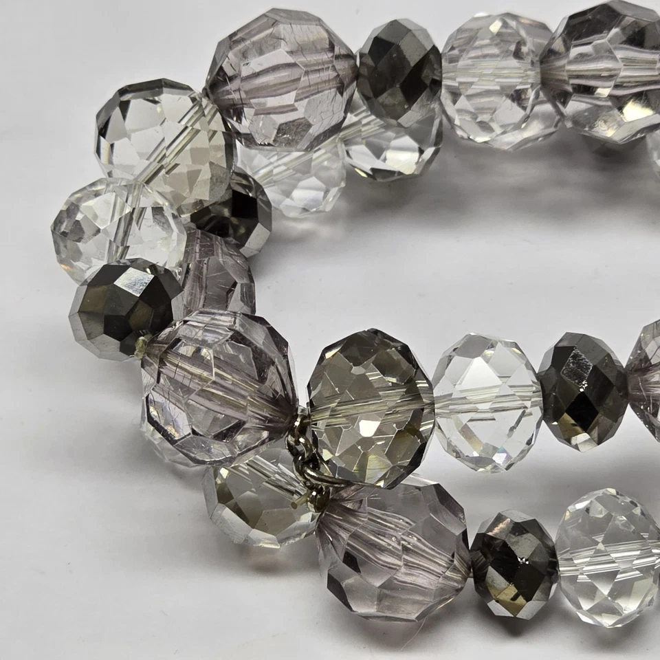 Chicos Stretch Bracelet Double Strand Chunky Faceted  Acrylic Silver Tone - Image 3 of 4