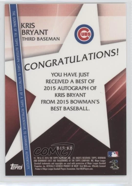 2015 Bowman's Best Best of 2015 Auto Kris Bryant #B15-KB Rookie Auto RC - Image 2 of 2