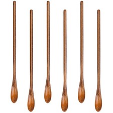 6 Pcs Small Wooden Coffee Spoons Long Handle Wooden Mixing Spoon, Mini