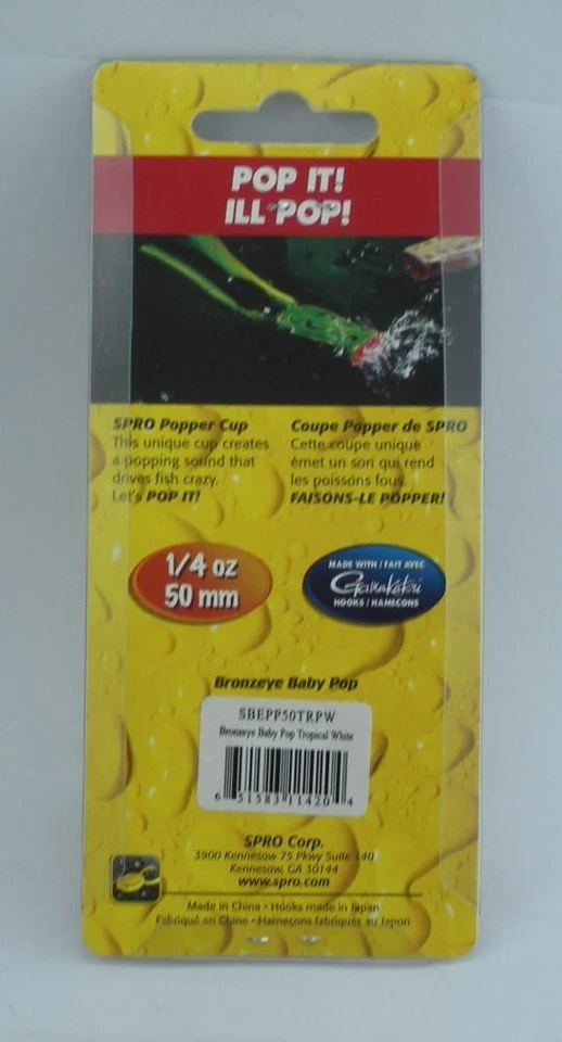 Spro SBEPP50TRPW Dean Rojas Bebé Bronce Ojo Popper Rana 2 pulgadas 1/4 oz Tropical Blanco Foto 3 de 3