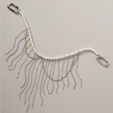 Anthropologie Bag Charm Pearl Chain Silver Fringe Purse Accessory