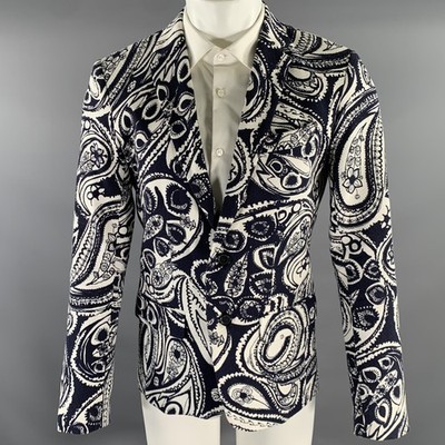 MR TURK Chest Size 38 Navy White Floral Cotton Blend Notch Lapel Sport Coat
