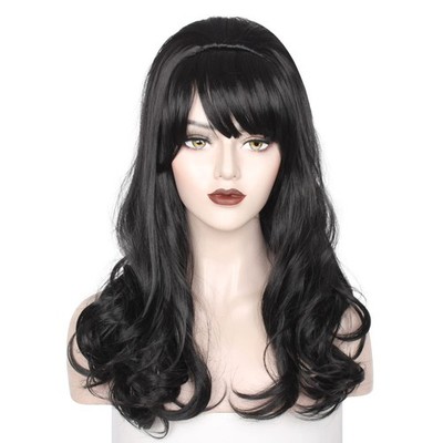 Long Wavy Black Wig Big Bouffant Beehive Wigs for Women fits 50s 80s Costume ...