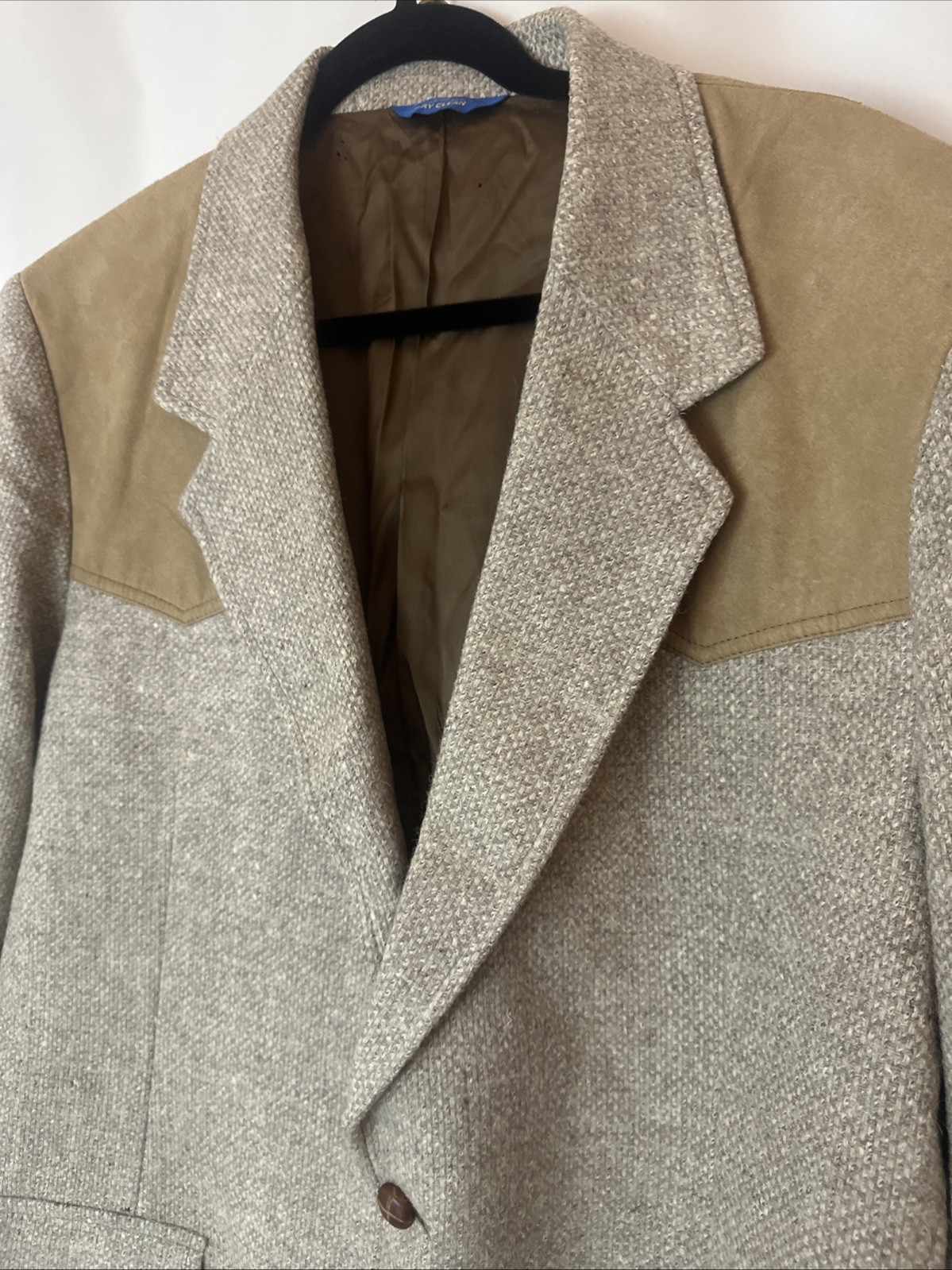 Vtg PENDLETON Tweed Wool Leather Patch Jacket Bla… - image 2