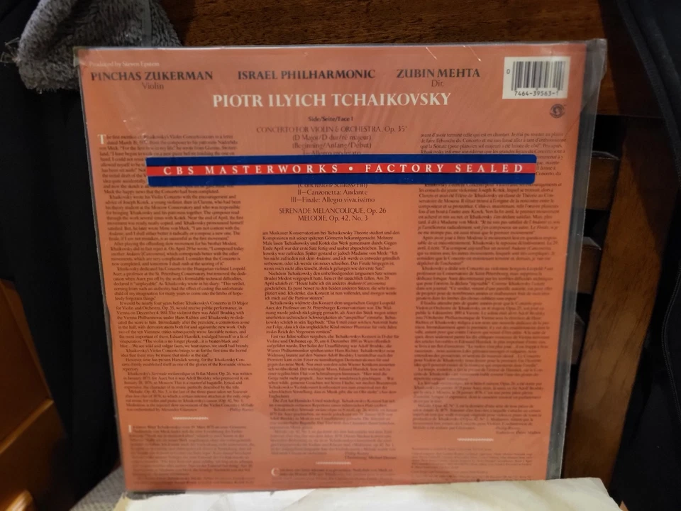 Tchaikovsky Violin Concerto LP CBS Masterworks M35894 Zukerman/Mehta SEALED 1985 Foto 4 de 4