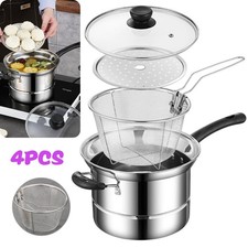 Non Stick Chip Pan Deep Fat Fryer Cooking Noodle Soup Pot Frying Basket Lid Set