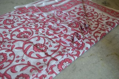 NO TARRIF CHARGES 100%   5 Yard Sanganeri Hand Printed 100%Cotton Fabric ZK-17*