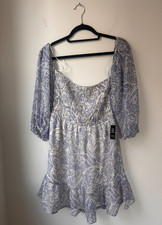 NWT Express Paisley Ruffle Wrap-Front Dress Light Purple Women's Size M