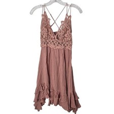 Free People Sz M Adella Crochet Lace Trim Midi Dress Dusty Rose Boho Festival