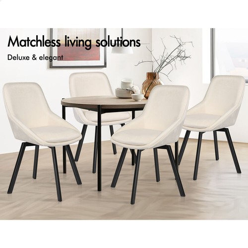ALFORDSON 2x Dining Chairs Accent Kitchen Swivel Lounge Padded Seat Velvet Beige - Picture 2 of 11