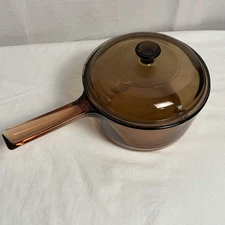 Vintage Corning Amber Vision Ware 1.5 L Saucepan Pot w/V 1.5C Lid!