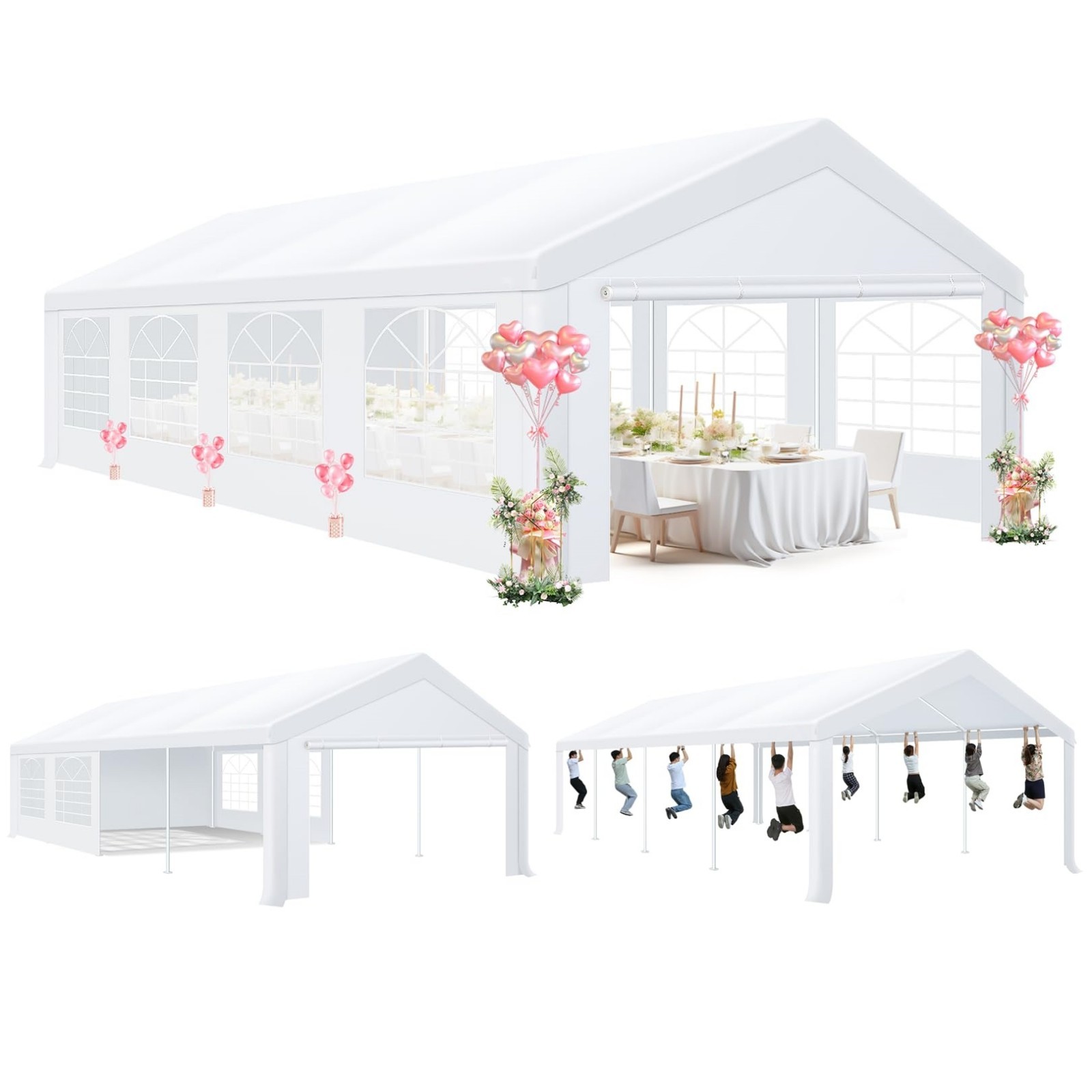 10'x30' Party Tent Canopy Heavy Duty Waterproof Carport with Built-in Sandbag