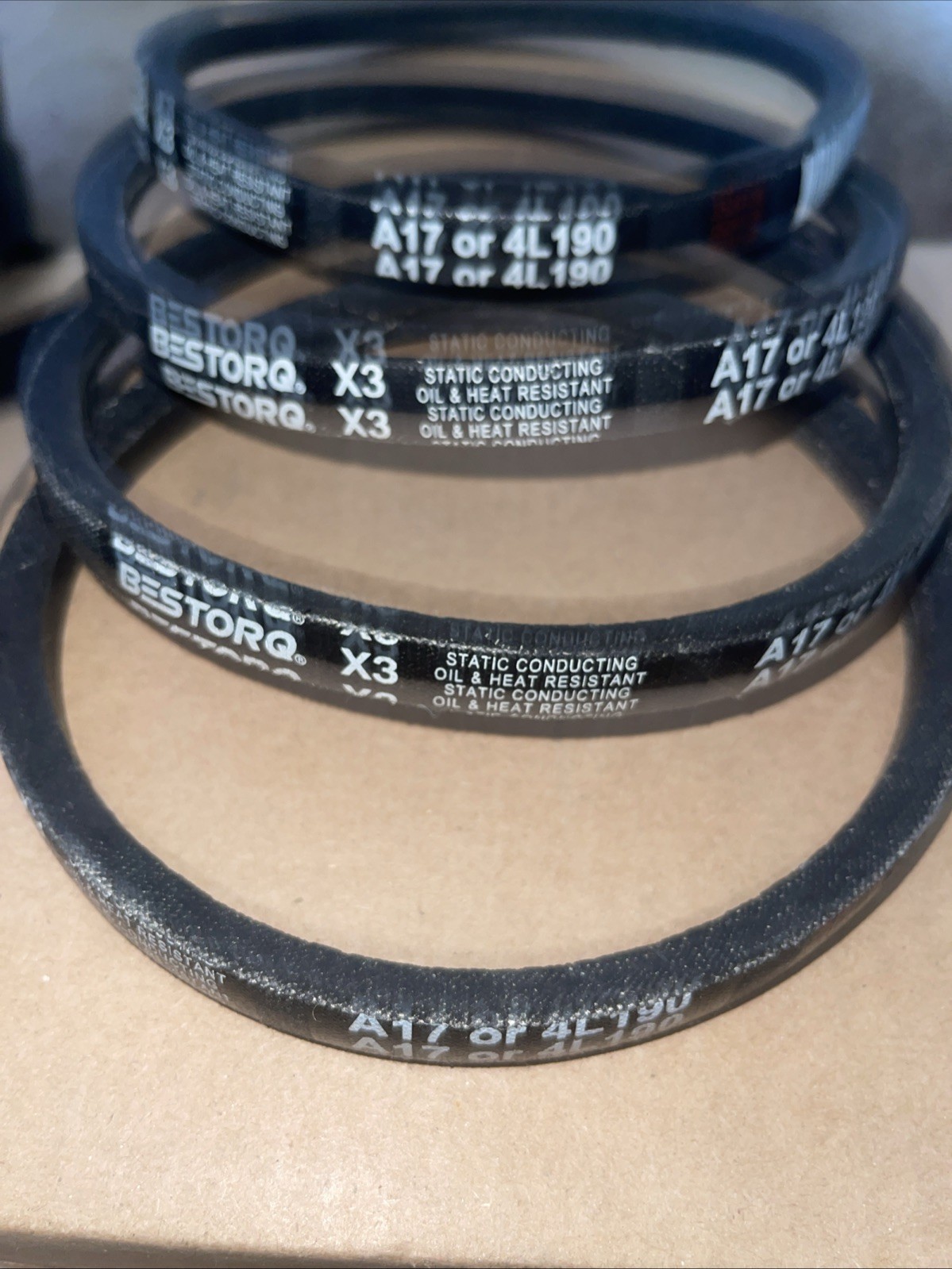 BESTORQ LOT OF (4) A17 or 4L190 V-Belt, Wrapped Rubber X3 V-Belt, Black, 19