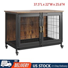 Large Dog Crate Wooden Kennel Cage with Tray,Wheels End Table Pet Furniture