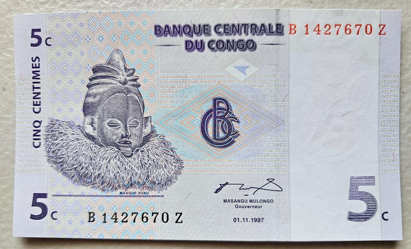 Congo D.R. 5 Centimes 1997 Unc