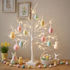 Easter White Twig Tree Decoration Pre-Lit LED Warm Lighting 60cm Mains Powered