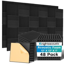 48 Pack Sound Proof Foam Panels for Walls with Self Adhesive, 12x12x1 Acousti...