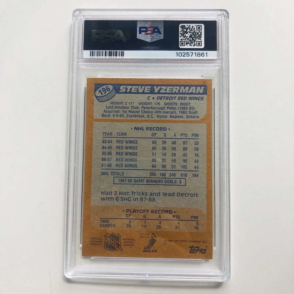 1988 Topps Hockey Steve Yzerman PSA 10 GEM MINT #196 HOF Detroit Red Wings QTY - Image 2 of 4