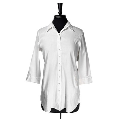 Eileen Fisher Womens XS Ivory Linen Tunic Shirt 3/4 Sleeve Oversized Minimal