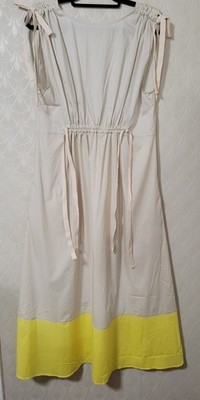 Goop G Label Elisa Khaki Yellow Colorblock Midi Sleeveless Dress Boat Neck sz 8