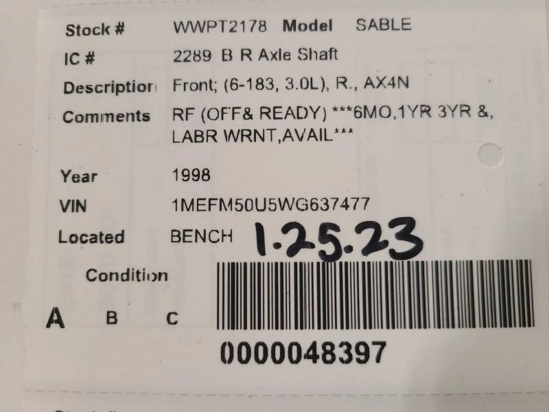 Eje delantero pasajero 6-183 3,0 L AX4N compatible con 96-07 TAURUS 1665064 Foto 4 de 4