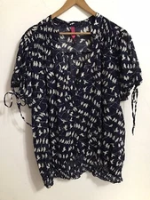 Pure Energy Women's Blue White Witchcore Bird Slightly Sheer Short Sleeve Size 4