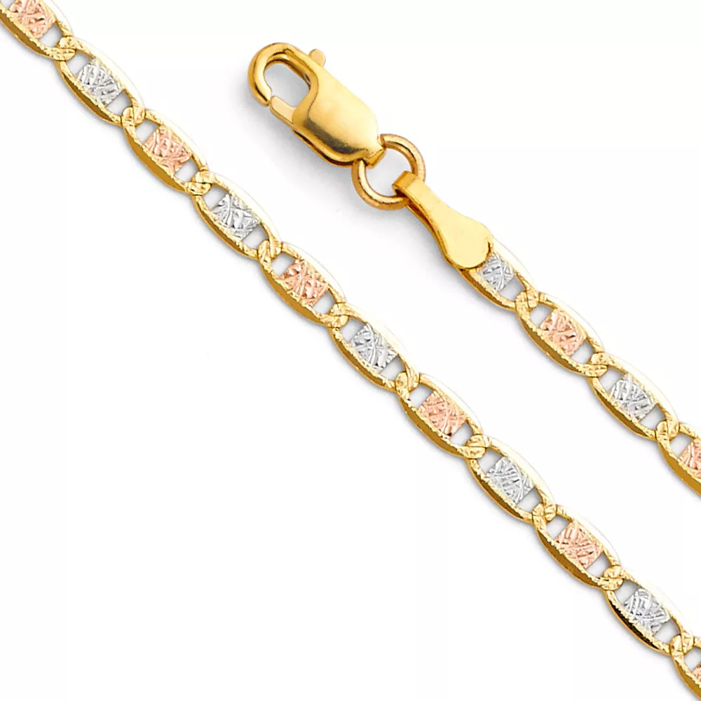 14K Tri Color Solid Gold 2.6mm Valentino Chain Necklace with