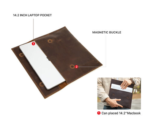 Leather Tablet Case Laptop Cover Sleeve For iPad 12.9" MacBook Pro 14.2" 16.2" - Afbeelding 1 van 15