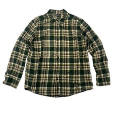 Eddie Bauer Bristol Flannel Button Up Shirt Green Plaid Size L 100% Cotton L/S