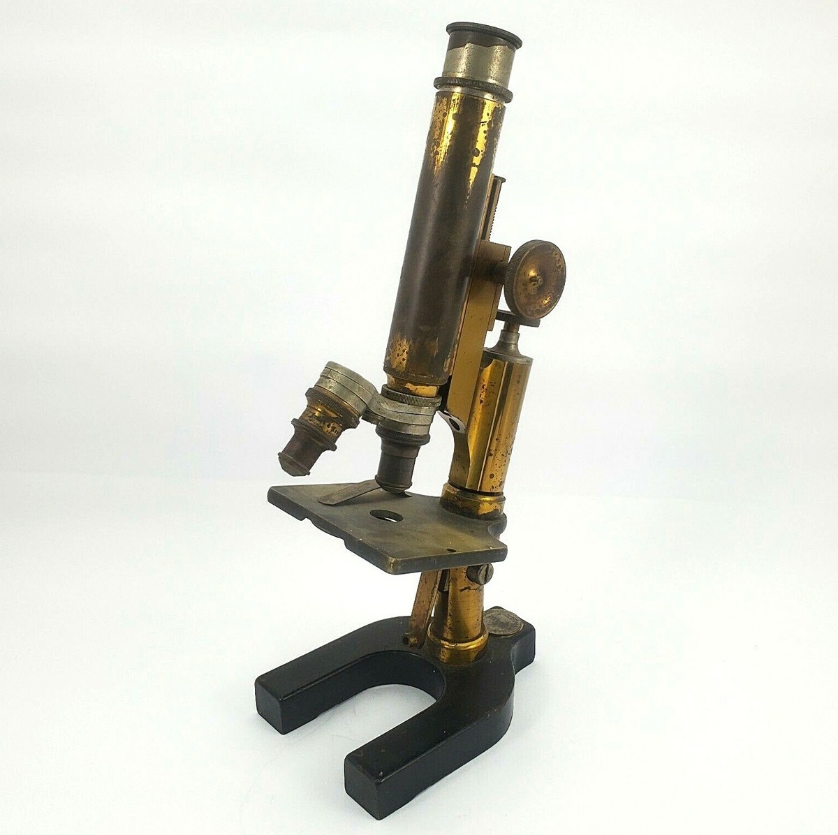 Antique Bausch & Lomb Microscope Brass With Two Objective Lenses 