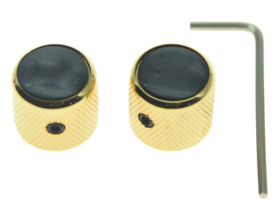 KAISH 2x Tele Telecaster Black Pearl Top Guitar Dome Knobs Set Screw Bass Knob