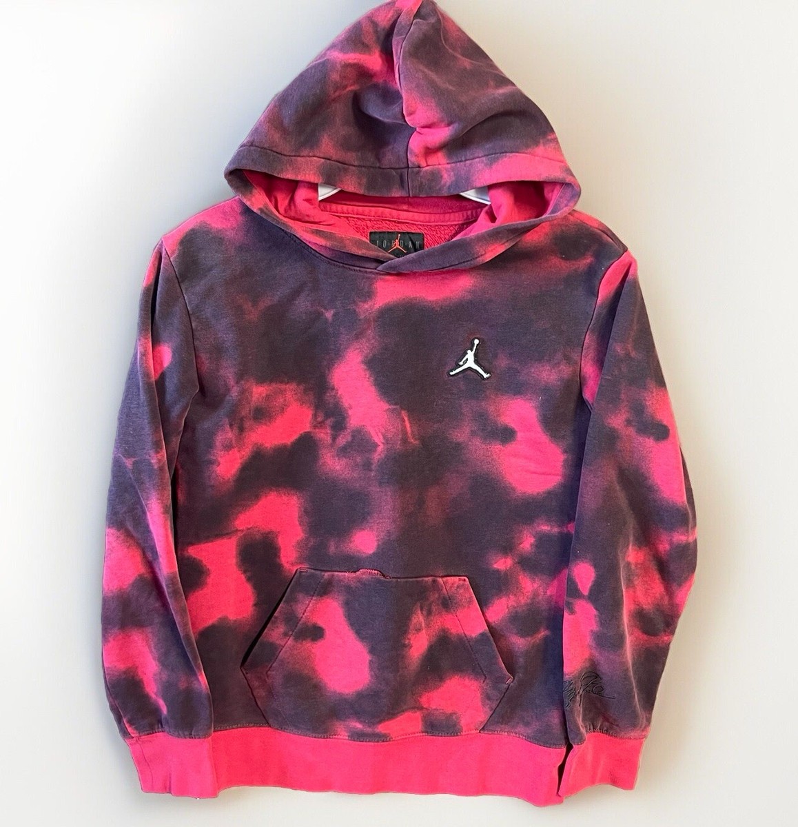 Air JORDAN Youth Kids Size L Red Black Tie Dye Hoodie Sweatshirt