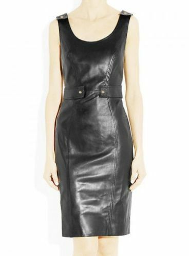  New Women Genuine 100 % Lambskin Leather Designer party wear Ladies Dress-WD141