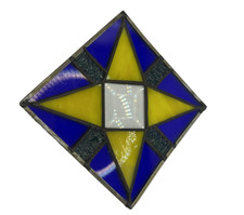 Stained Glass Suncatcher Leaded Crystal Bevels Blue Yellow Geometric Handcrafted