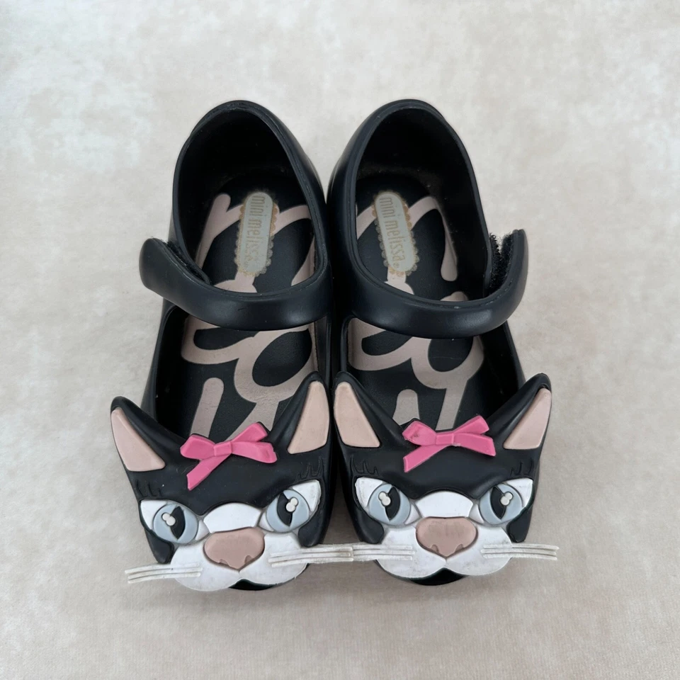 MINI MELISSA черный кот плоскостях туфли размер 7 ребенка ясельного возраста - Изображение 2 из 3