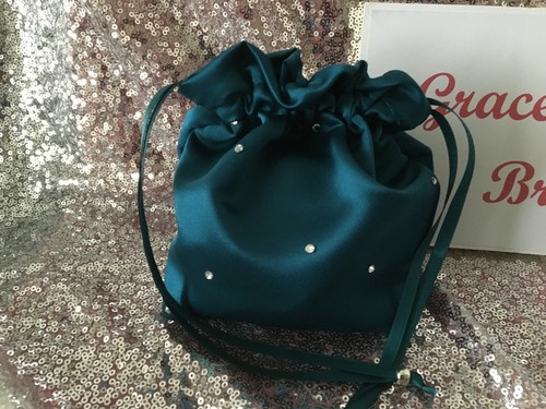 TEAL GREEN SATIN DOLLY BAG BRIDESMAID PROM FLOWER GIRL **free swatches** - Picture 25 of 25