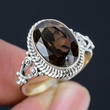 Smoky Quartz Gemstone Handmade Solid 925 Sterling Silver Ring Jewelry LS-33