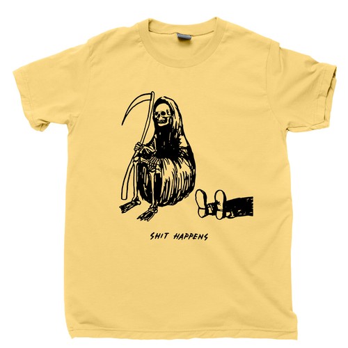 Grim Reaper T Shirt Sh!t Happens Death Life Sucks You Die Funny Humorous Tee - Picture 13 of 16