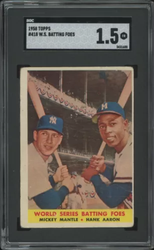 1958 TOPPS MICKEY MANTLE 418 FAIR HANK AARON WORLD SERIES BATTING FOES SGC 1.5
