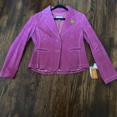 NWT Wilsons Leather Maxima Women's Leather Suede Blazer With Brooch Pink  Size L