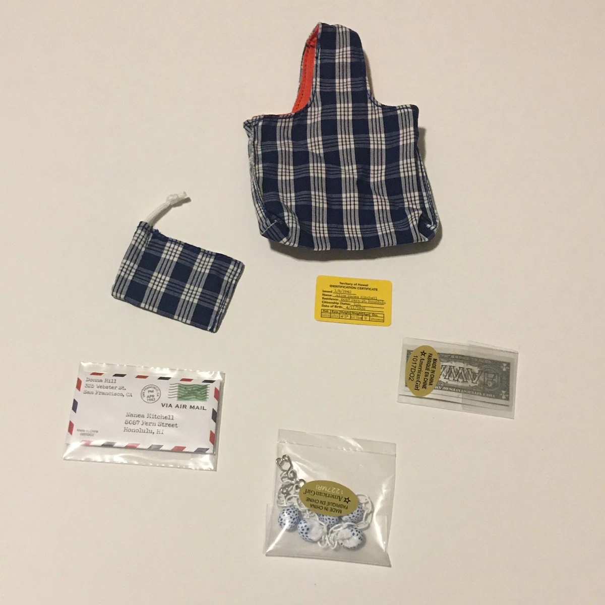 New American Girl Doll Nanea Accessories Shell Necklace Bag Handbag ID Pouch