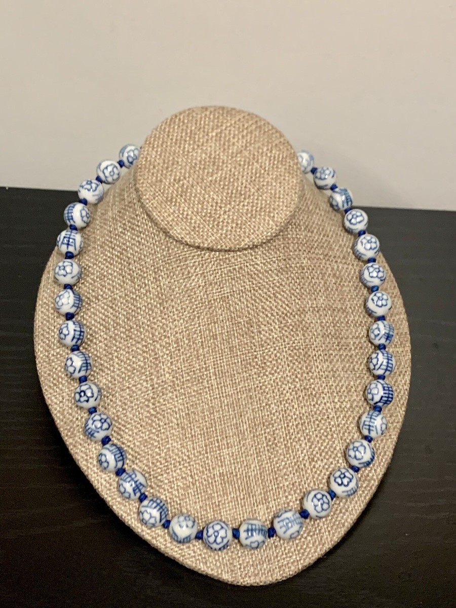 Vintage Chinese Blue And White Porcelain Necklace 20” L | eBay