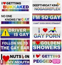 10 PCS Car Funny LGBT Stickers, Waterproof Prank Rainbow Bumper Stickers with Hu