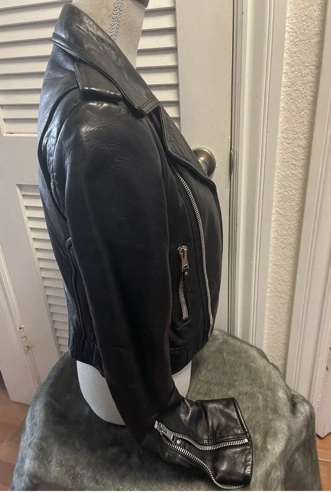 Chaqueta de cuero Balenciaga 2008 negra para motociclista talla 38 Foto 3 de 4