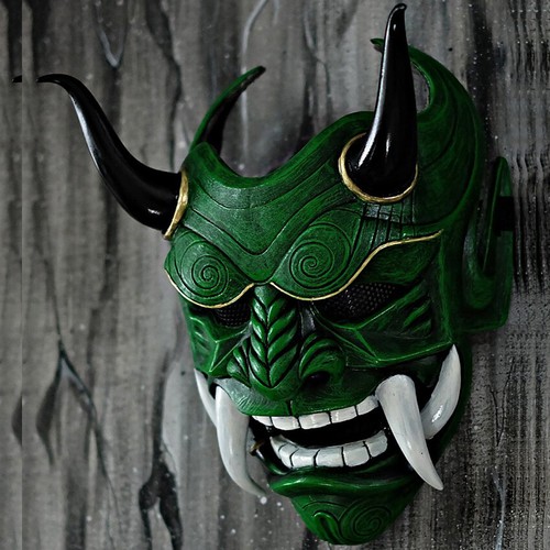 Prajna Headwear Party Noh Oni Devil Mask Latex Halloween Demon Samurai Kabuki - Picture 16 of 17