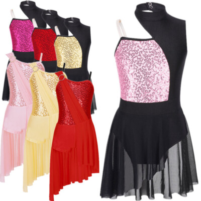 iEFiEL Girls Sequined Modern Ballet Jazz Latin Dance Dress Leotard DE
