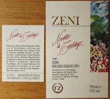 Etichette vino ITALIA ZENI NOVELLO TEROLDEGO 1997 A.A. R.ZENI Trento wine labels