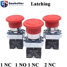 22mm Latching Emergency Stop Locking Mushroom Head Push Button Switch NO / NC