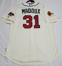 Authentic Majestic 52 2XL, ATLANTA BRAVES IVORY COOL BASE GREG MADDUX Jersey